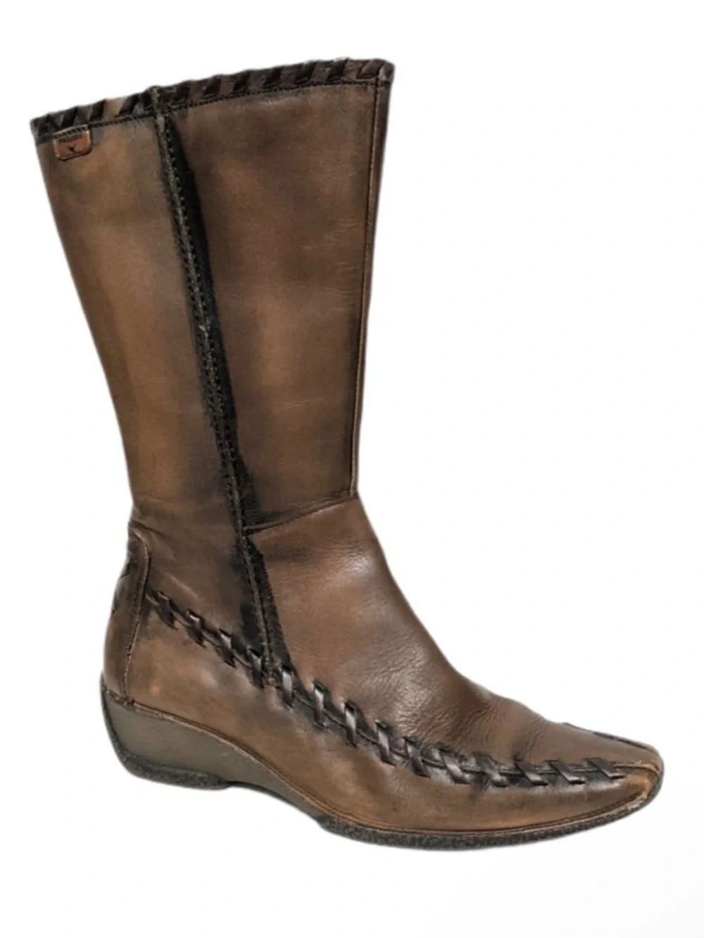 PIKILONOS Distressed Whip Stitch Leather Boots 37